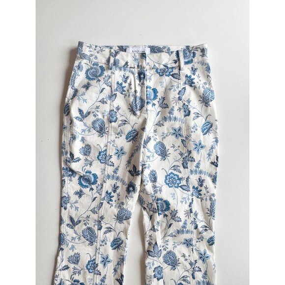 DEREK LAM 10 CROSBY Meloe White Blue Floral Stretch Twill Cropped Pants, Size 2 - Picture 8 of 16